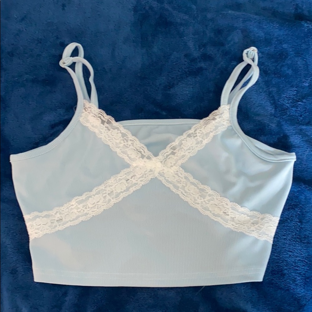 Cute trendy blue lace top